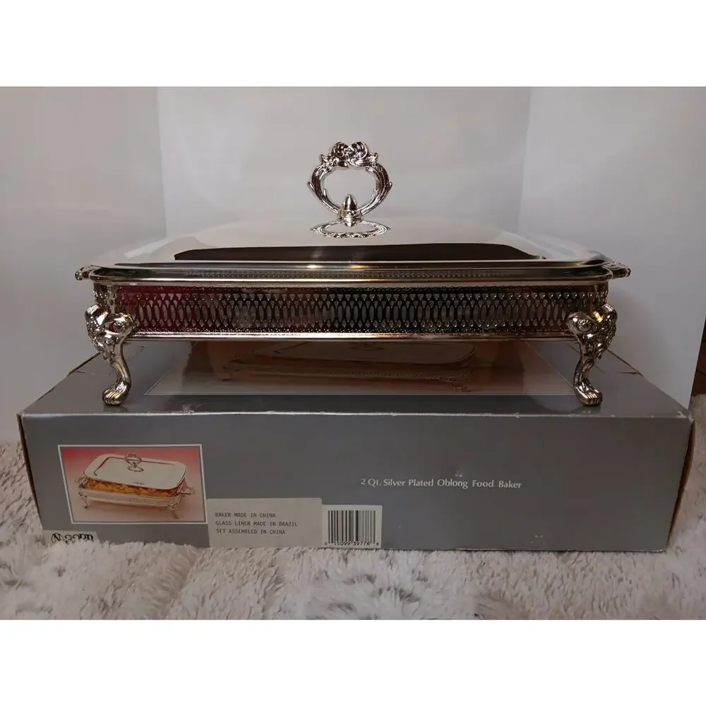 2 Qt Silver Plated Oblong Food Baker with Cover - Never Used